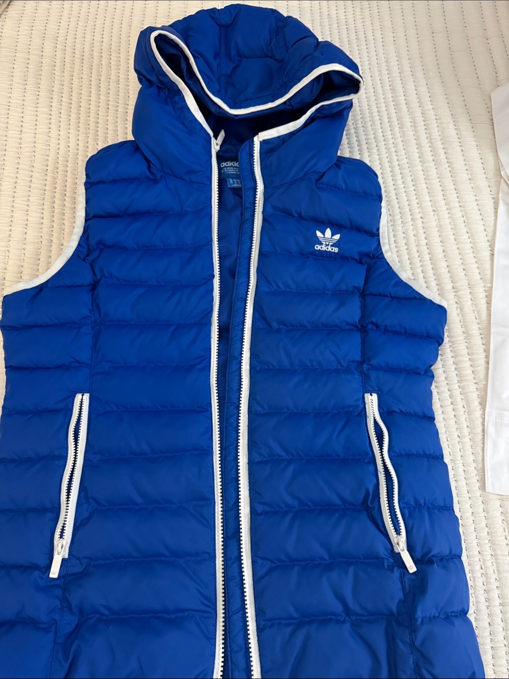 adidas Royal Blue Hooded Puffer Vest with White Trim
